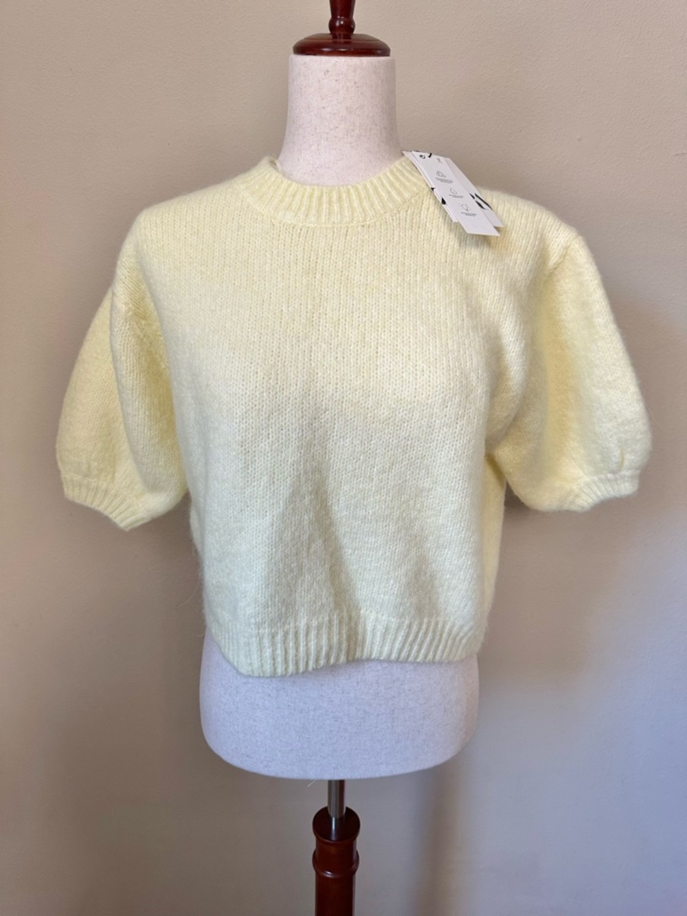 Zara Puff-Sleeve Crewneck Knit Sweater